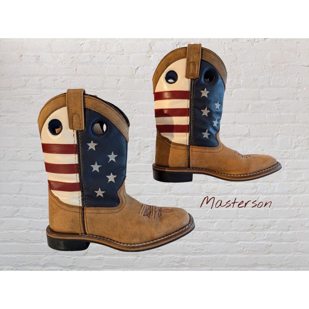 Masterson Boot Co. kids patriotic American flag cowboy boots  Sz 2D